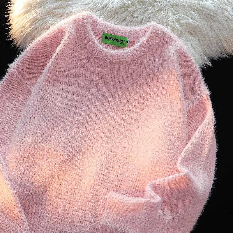 Japan fashion Simple Basic Model Solid Round neck sweater Women 2024 Winter Loose All-Match Couple look Knit Top