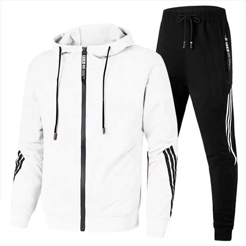 Men Sets Tracksuit Hoodie+Pants Zipper Stripe Fashion Casual Outdoor Sports Jogging Fitness Sportswear Men Sweatshirt Suit M-3XL