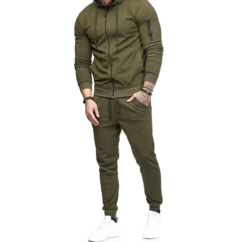 

Sports Men Tracksuit 2 Piece Hooded Athletic Sweatsuits Casual Running Jogging Sport Suit Men Sets