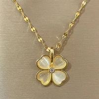 opal clover pendant necklaces for women not fade golden titanium steel lips chain for girl jewelry gift