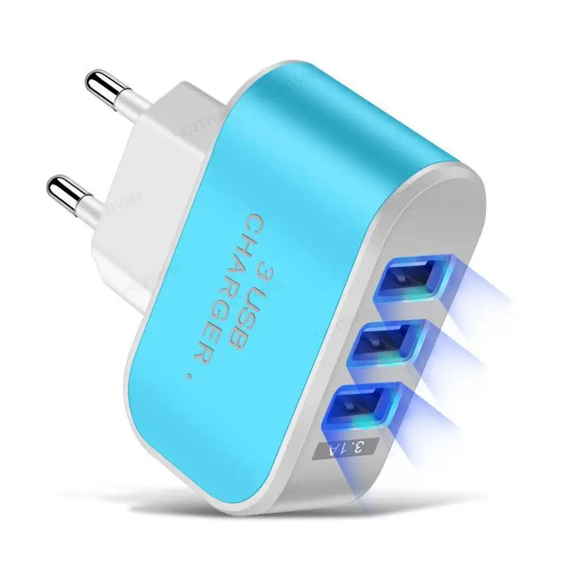 

3 USB Charger Led Luminous Mobile Phone Charging Head Smart Multi-port USB Charger ,US Plug/EU Plug