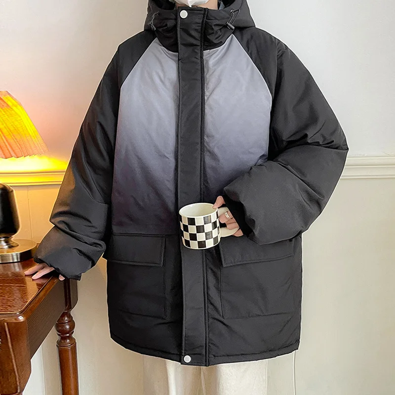 Winter Jacket Men Warm Fashion Thicken Pocket Hooded Jacket Men Streetwear Korean Loose Thick Short Coat Mens Parker Clothes