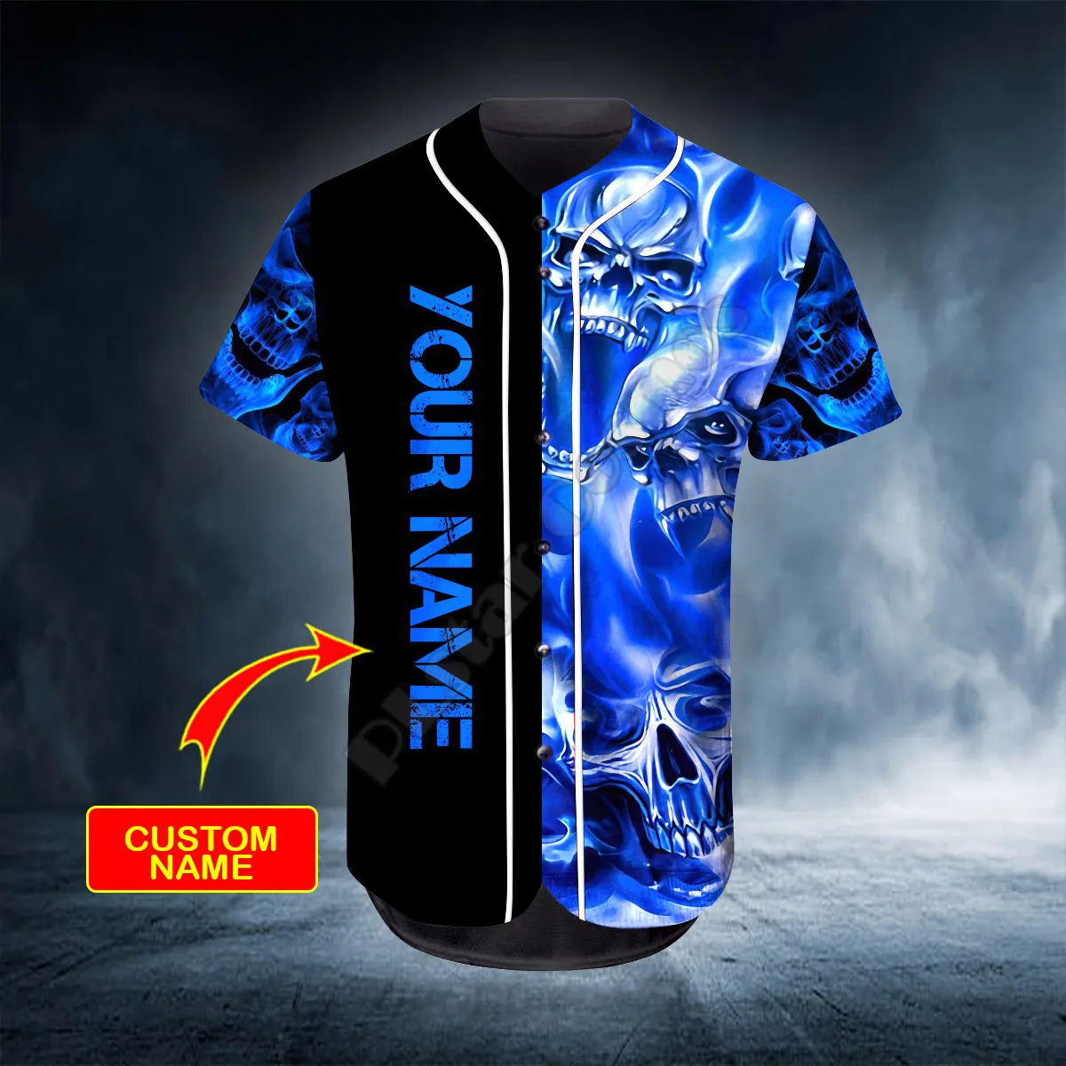 Ghost Blue Skull Personalized Baseball Jersey Shirt Baseball Shirt 3D All Over Printed Men's Shirt Casual Shirts hip hop Tops