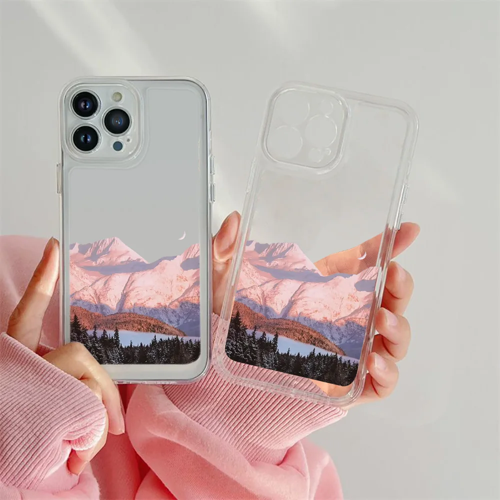 Чехол с изображением пейзажа для iPhone 13 14ProMax 14Plus 12 11 Pro Max XR XS Max 7 8 SE 2022, Роскошный прозрачный мягкий чехол из ТПУ
