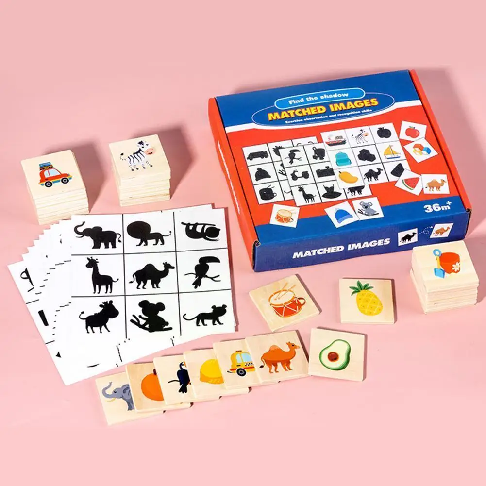 

Деревянные обучающие игрушки для детей, 3d пазл Монтессори с животными, Обучающие цветные деревянные блоки, игрушки, коробка для строительст...