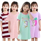 Ночная рубашка для девочек, Хлопковая пижама с единорогом, одежда для сна для девочек