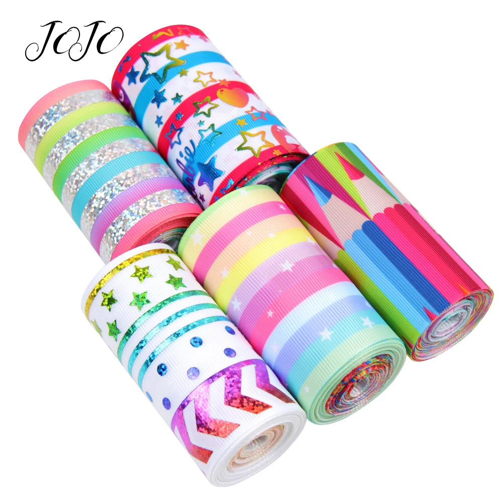 

JOJO BOWS 75mm Grosgrain Stain Ribbon Printed Colorful Stripe Shiny Bronzing Webbing Gift Box Wrapping DIY Hair Bow Accessories
