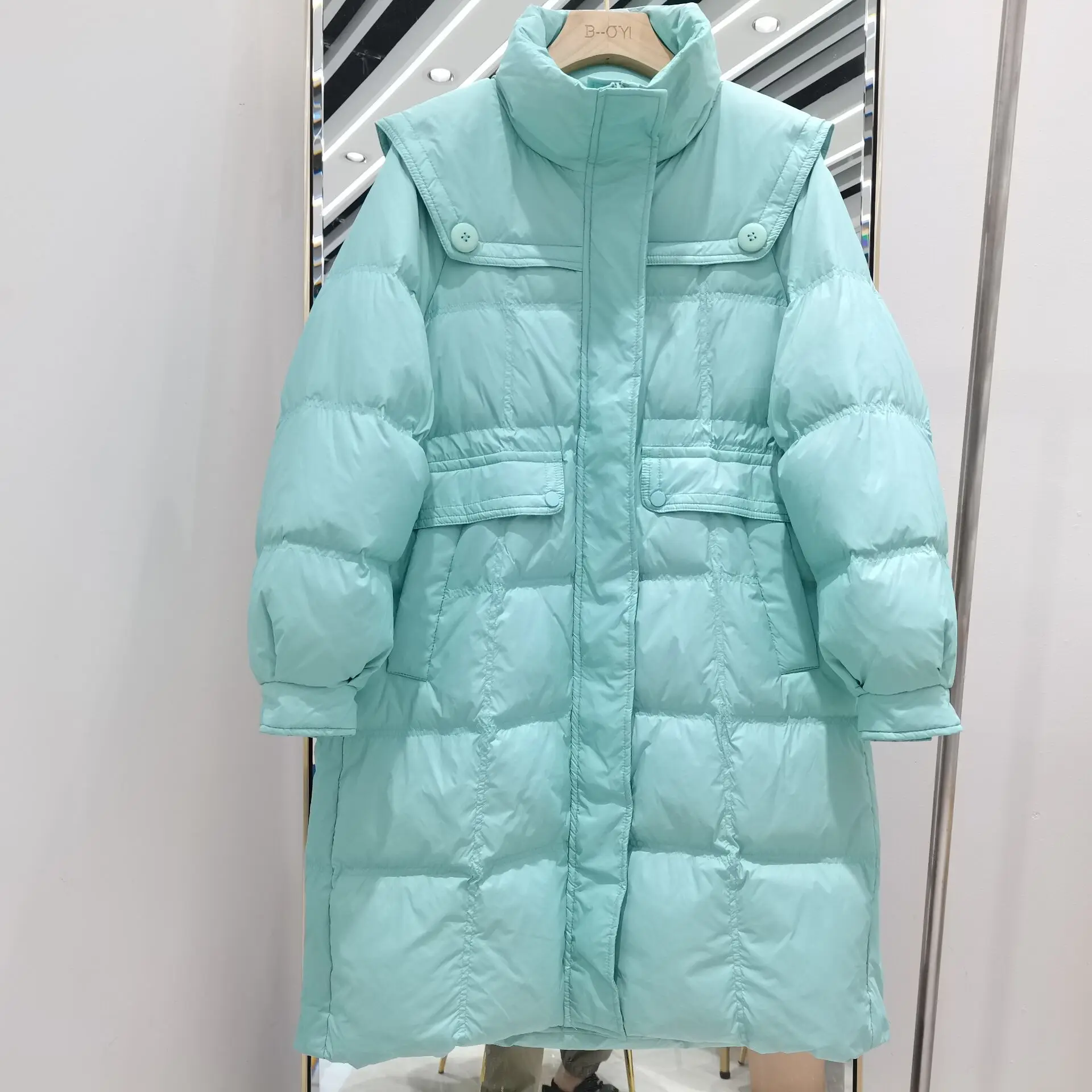 

2022 Winter Stand collar Long Down Jacket Women's Thicken Parker Korean Loose 90%White duck down Coat Warm Snow Parkas Overcoat