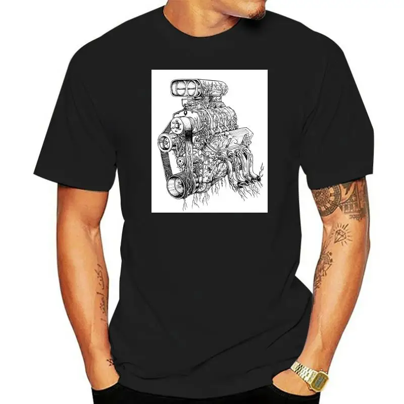 

2022 Hot Sale Classic Big Block Garage Art V8 Supercharger Racings Motor Hotrod Tshirt Tee Shirt