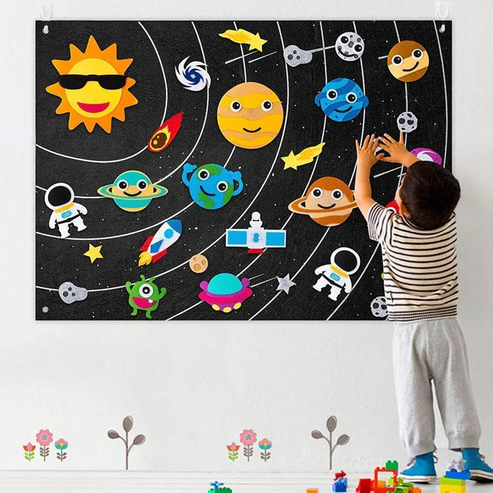 

Outer Space Felt Board Diy Material Cartoon Astronauts Education Wall Solar Game Ornament System Toys Spacecraft Early S5a1