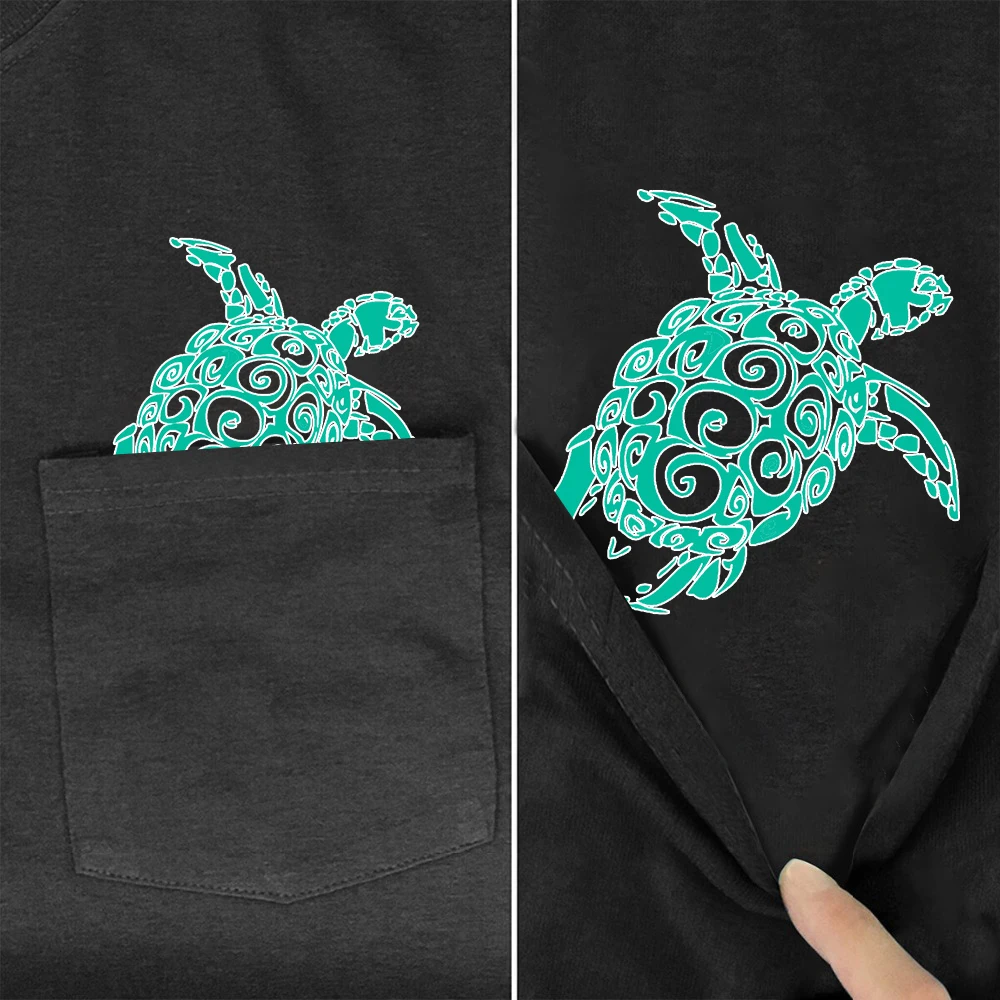 

CLOOCL 100% Cotton Women T-shirts Fashion Polynesia Green Turtle Tattoo Printed Pocket Tees O-neck Graphic Tee Woman Tshirts