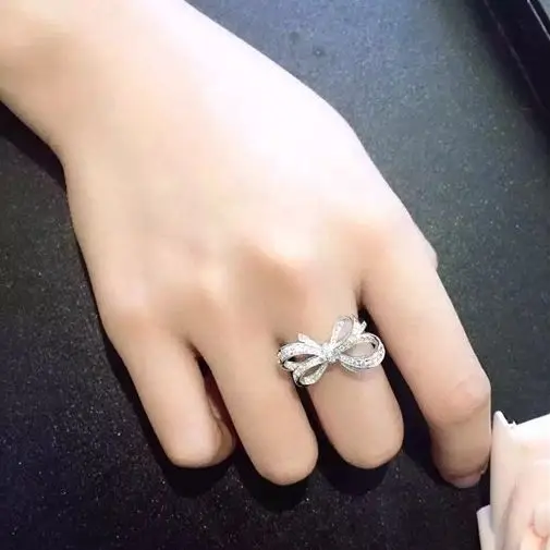 Серебряные милые женские свадебные кольца с красивым бантом элегантные модные