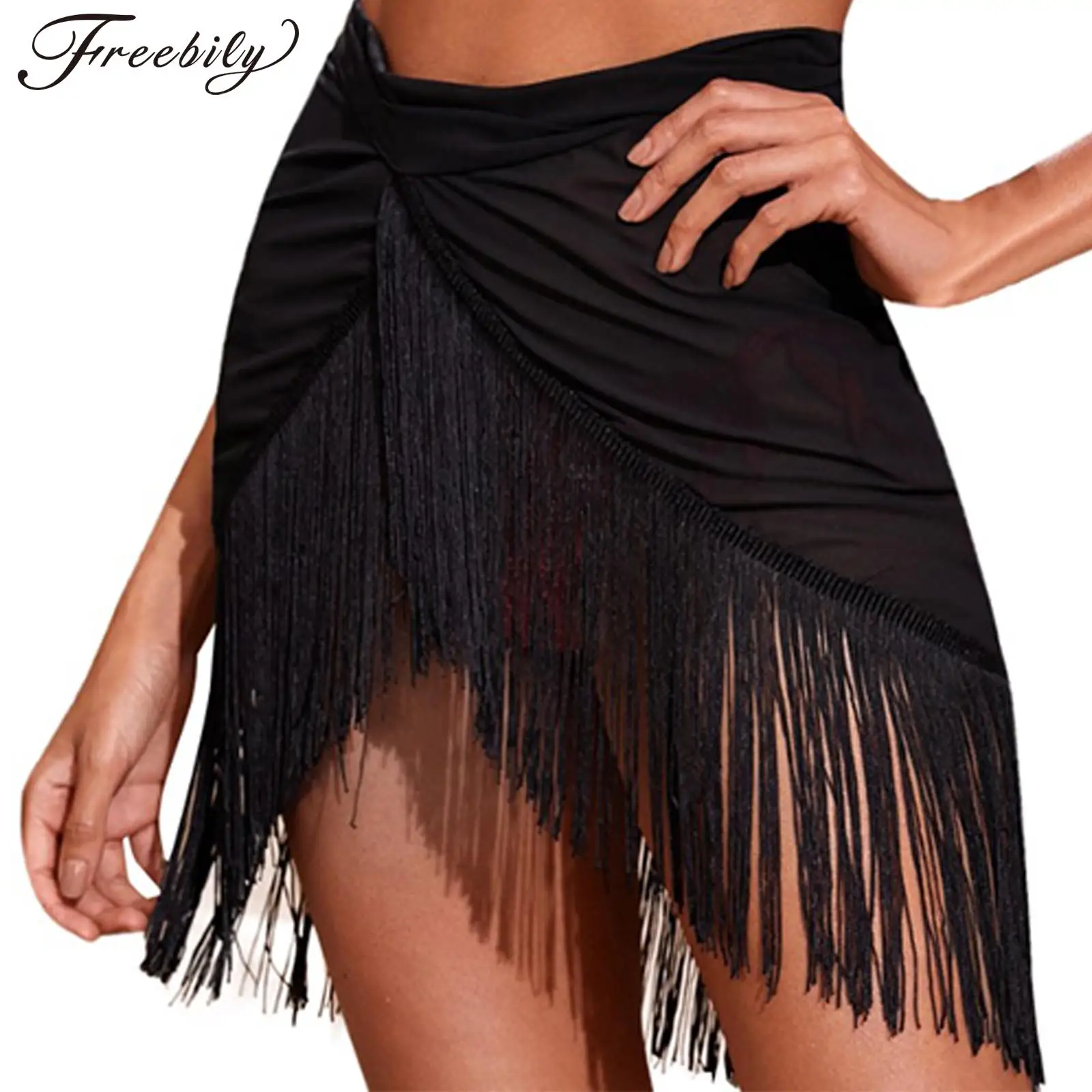 

Irregular Latin Dance Skirt Female Adult Latin Practice Clothing Samba Rumba Cha Cha Tap Dancing Show Black Tassel Skirts