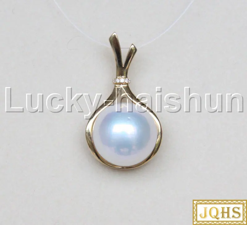 

Подлинная 14 мм круглая белая жемчужная ожерелье с кулоном 18KT ТВЕРДОЕ ЗОЛОТО J12590