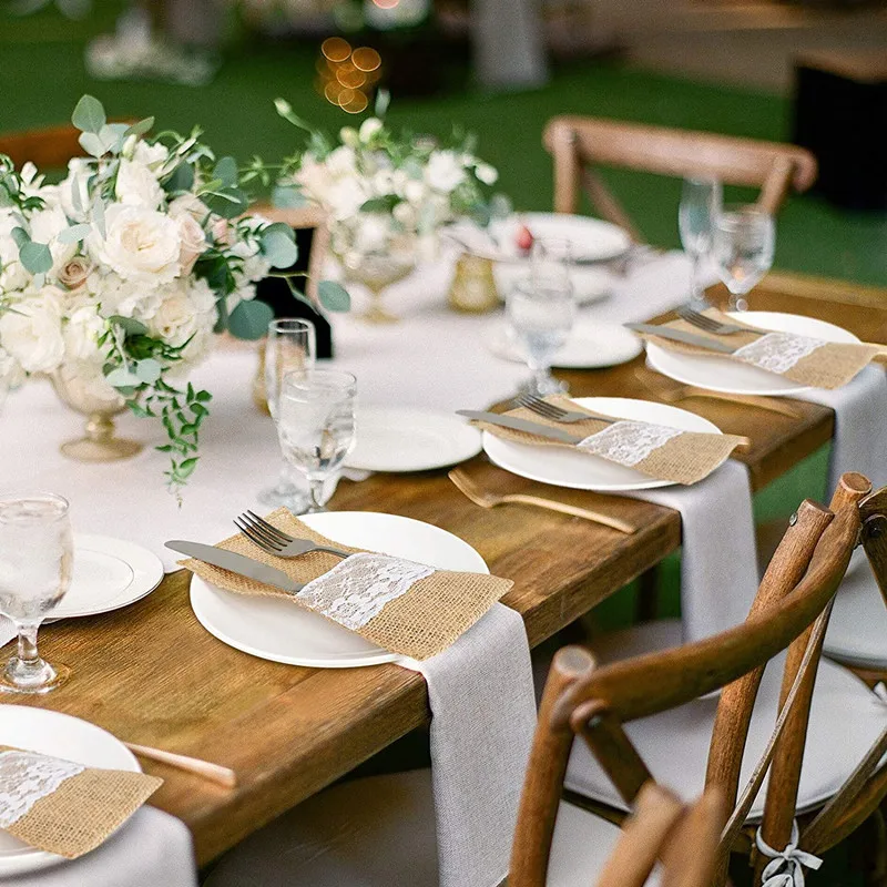 10 шт./лот держатель для столовых приборов из мешковины кружевной чехол карман