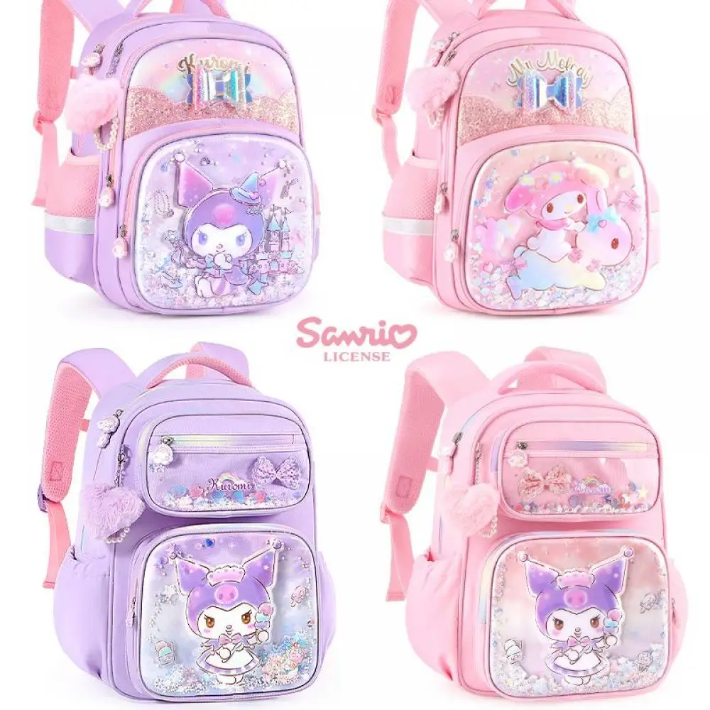 

Sanrios Anime Kawaii Hellokittys Kuromi Cinnamoroll Children Schoolbag Girls Waterproof Light Multilayer Clip Bag Backpack Gift