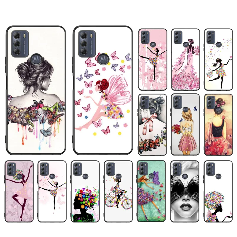 

Butterfly Girl Case for Motorola G22 G60 G52 G100 G Stylus G30 G10 G20 G50 GPure E32 E20 E40 E7Power Edge20 lite Pro OneAction