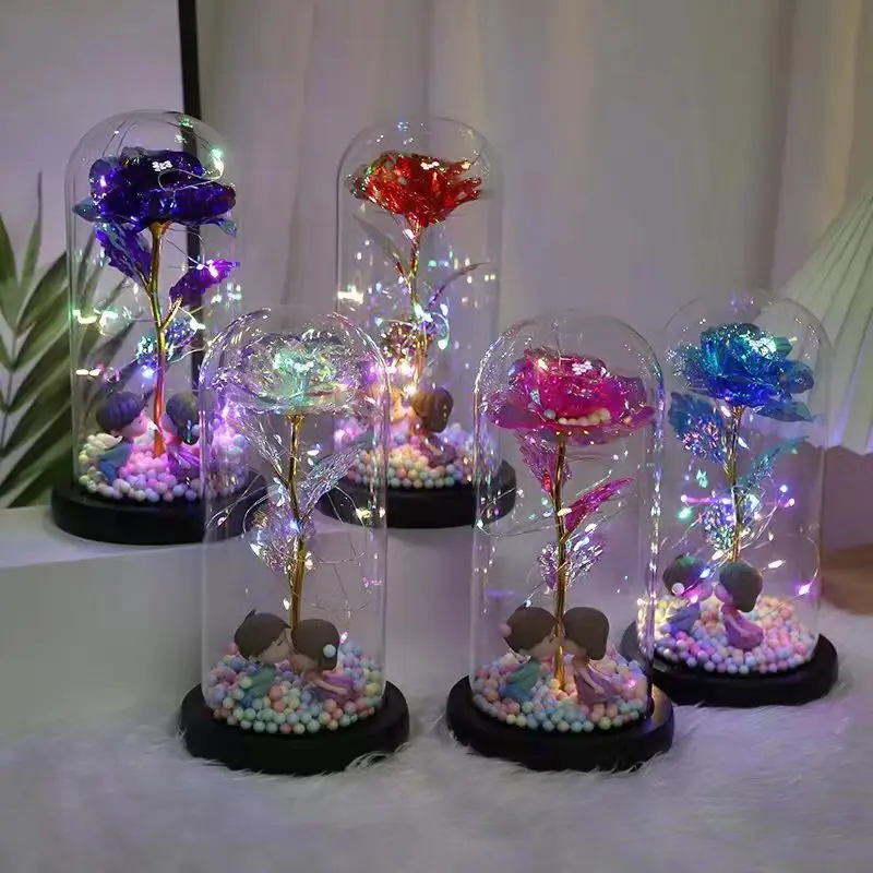 

2023 Enchanted 24K Gold Foil Eternal Flower LED Fairy String Lights Galaxy Rose In Glass Dome For Christmas Valentines Day Gift