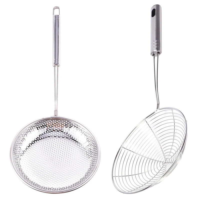 

2 Pcs Silver Stainless Steel Perforated Ladle Colander, A & B