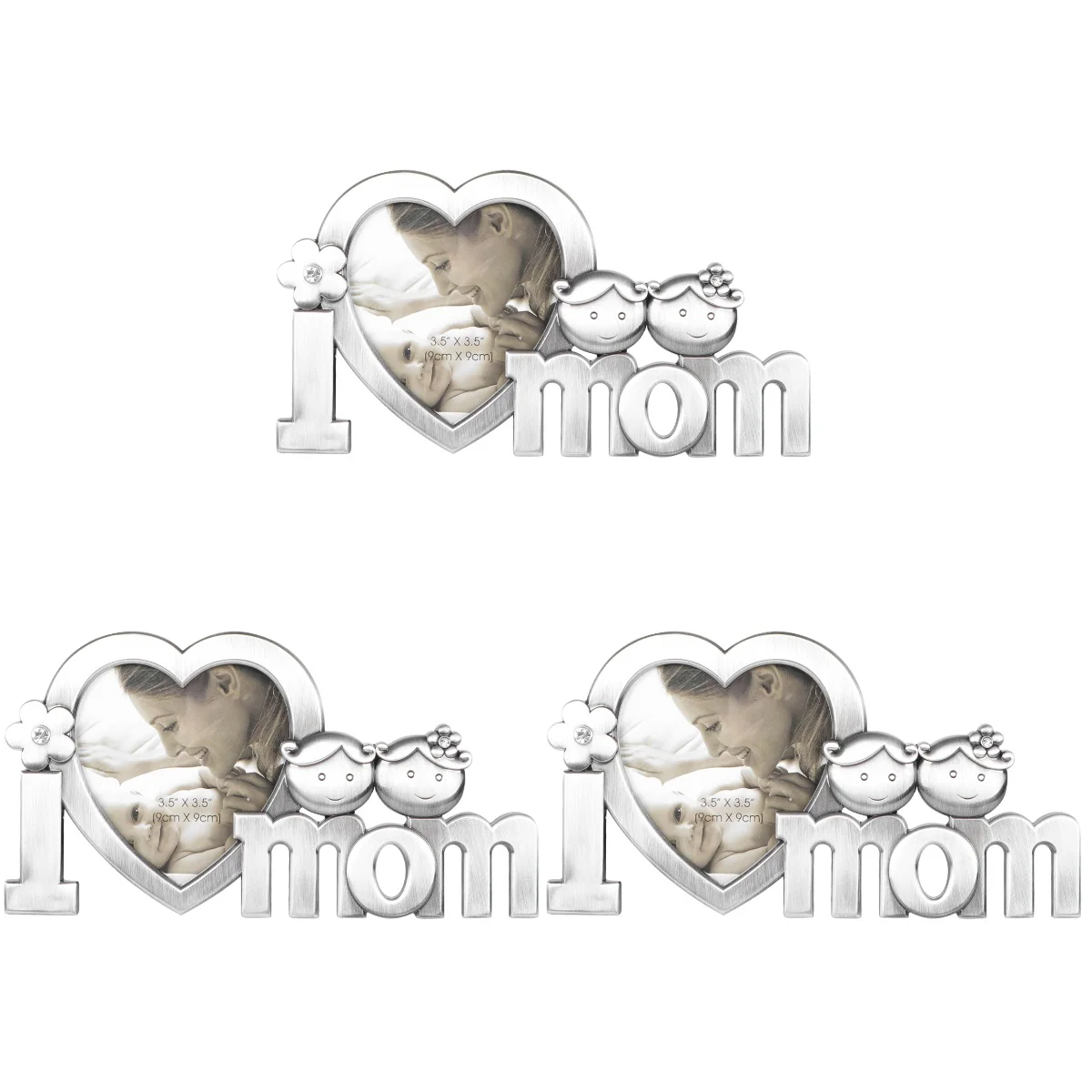 

3pcs I Love Mom Metal Picture Photo Frame (Silver)