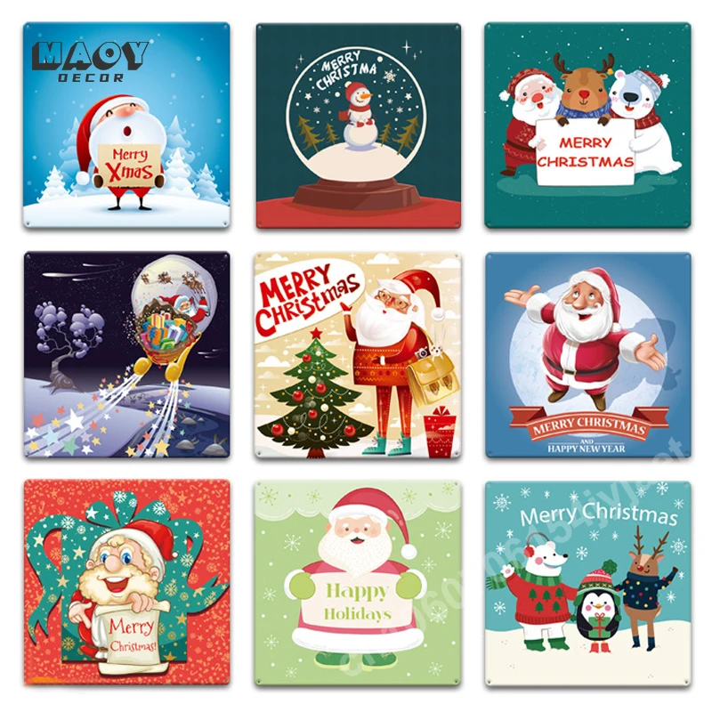 

Christmas Tree Metal Tin Sign Bells Santa Claus Poster Vintage Merry Christmas Snowman Metal Plate for Club Living Room Decor