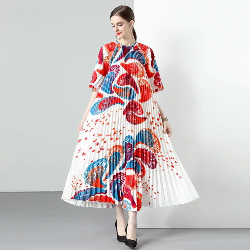 

Элегантное модное платье-трапеция VANOVICH в китайском стиле с принтом, летнее новое платье-пуловер с круглым вырезом и рукавом-бабочкой длиной до щиколотки
