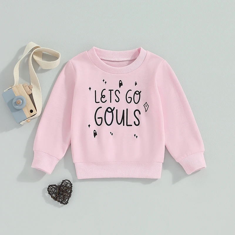 

Toddler Boy Girl Fall Sweatshirt Long Sleeve Round Neck Letter Ghost Print Pullover Loose Tops for Halloween