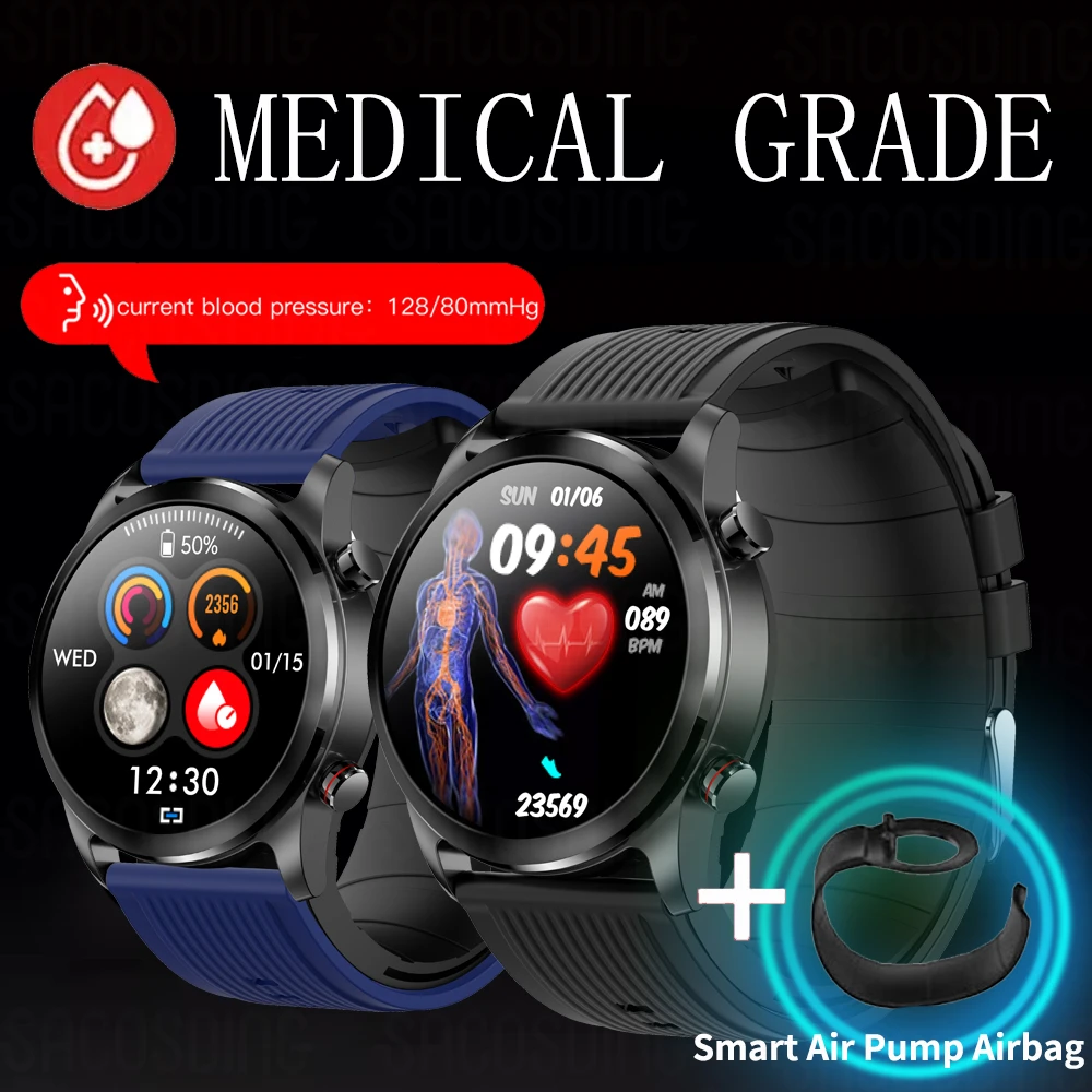

Medical Grade Air Pump Precise Blood Pressure Monitor Smart Watch Men Blood Oxygen Body Temperature Warning Monitor Smartwatch