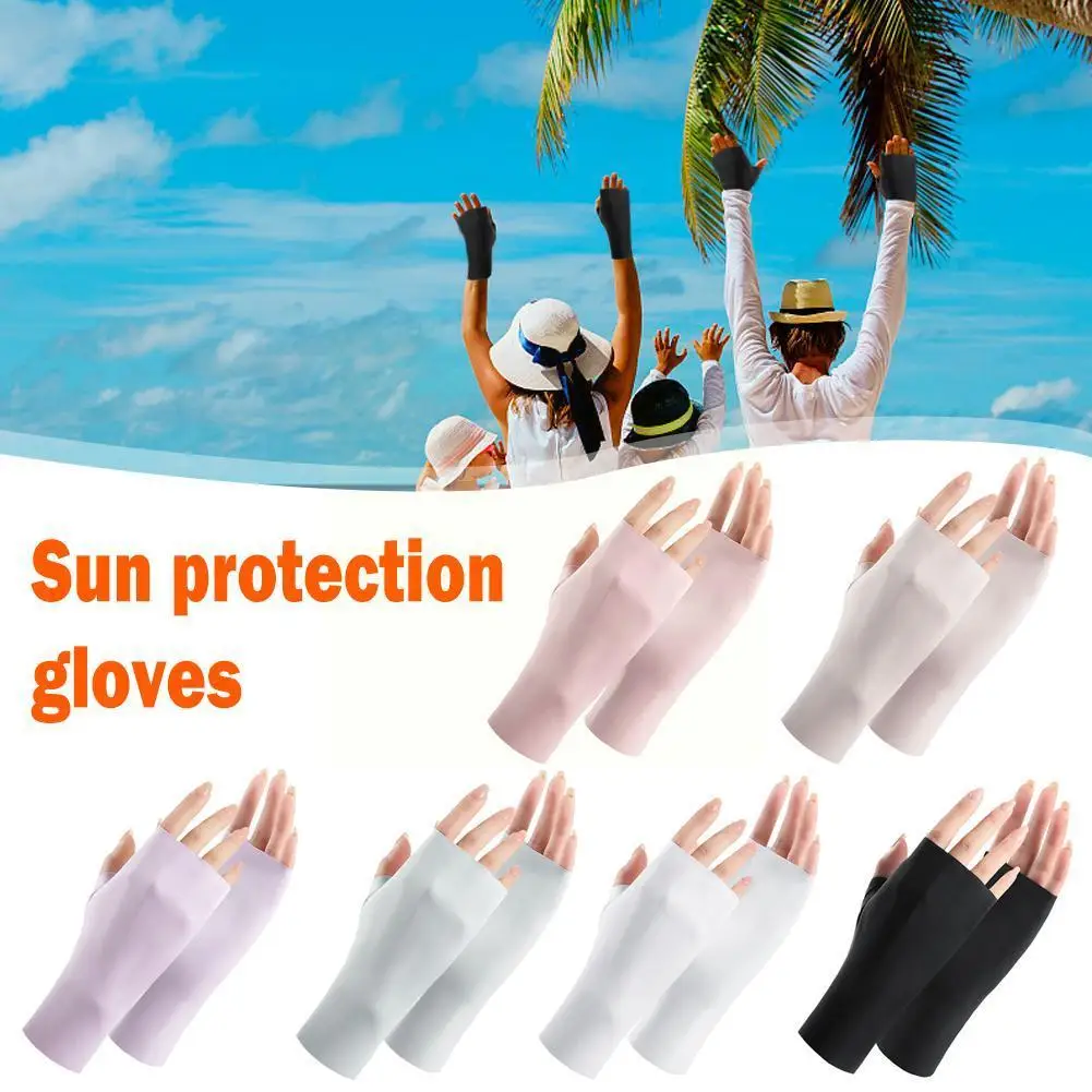 

Женские перчатки для вождения с полупальцами, солнцезащитные перчатки, летние перчатки без пальцев, перчатки с шелковыми пальцами, перчатки с защитой от УФ-лучей, A3D1