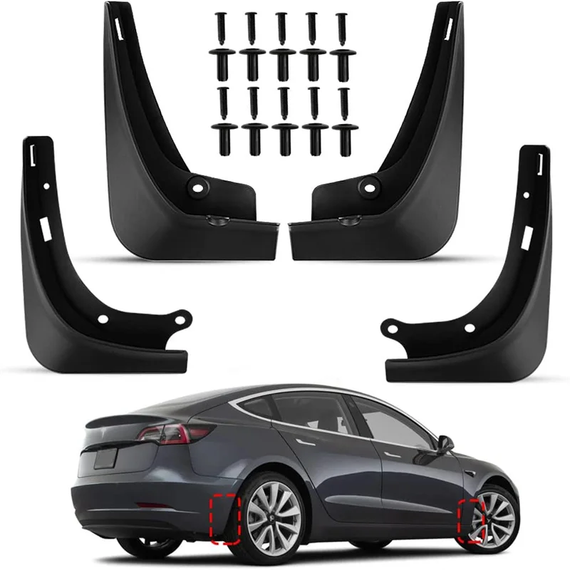 

4Pcs Car Mud Flaps For Tesla Model 3 Model Installation Free Y Mudguards Splash Guards Fender Front Rear Wheel Mudguard Tools