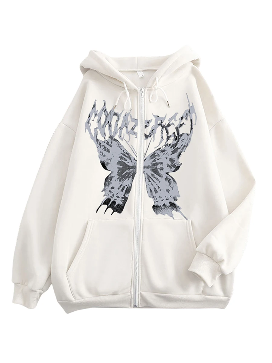 

Women s Casual Hoodie Letter Skeleton Printed Long Sleeve Zipper Closure Cardigan Sweatshirt with Pocket Y2K Streetwear