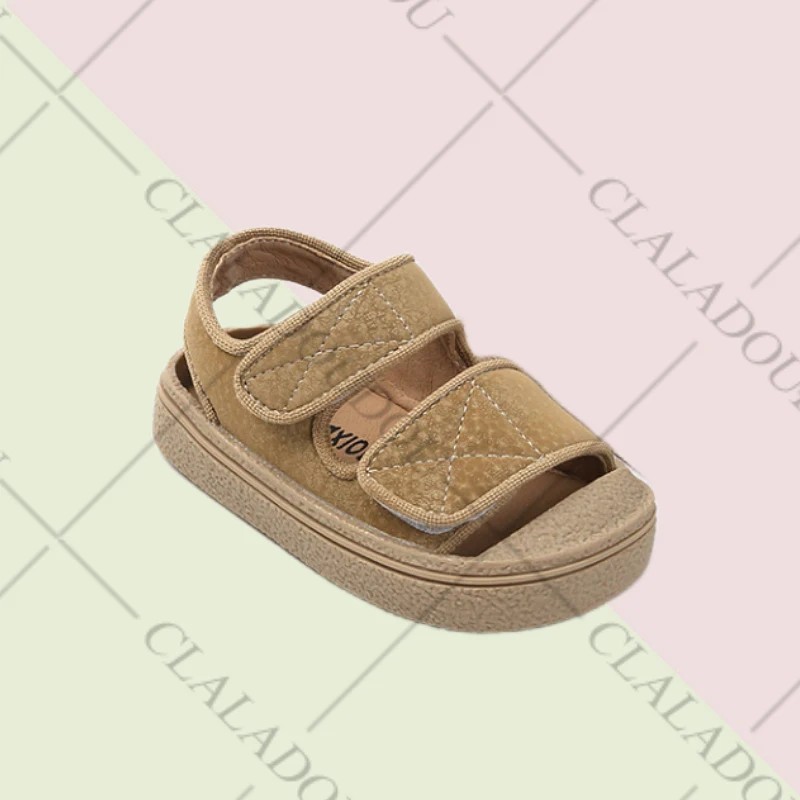 Сандалии с закрытым носком для девочек брендовые мягкие однотонные уличные