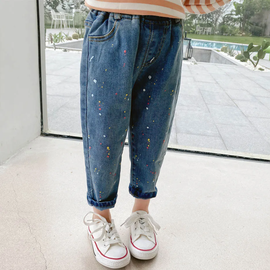 

Baby Girl Jeans Graffiti Pattern Jeans Girls Casual Style Kid Jeans Spring Autumn Denim Clothes For Girls