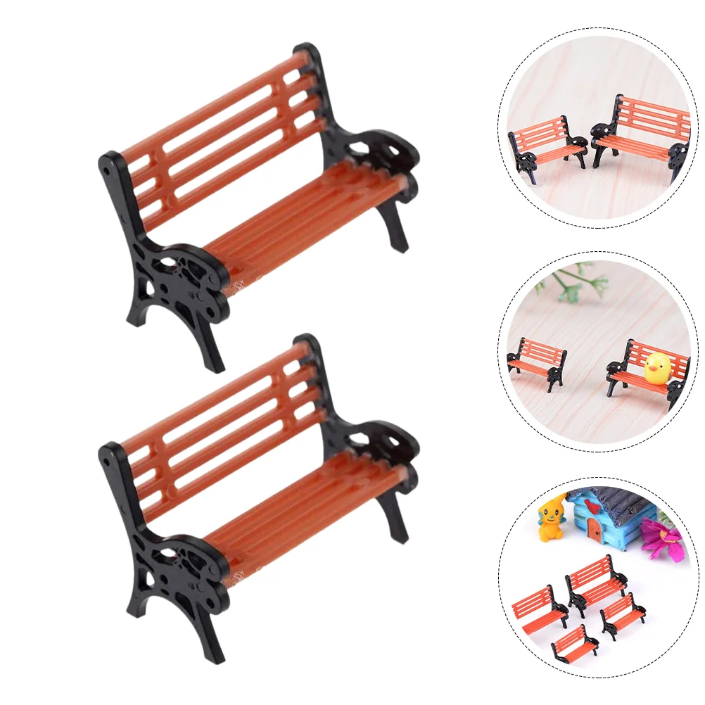 

2pcs Doll House Bench Miniature Park Chair Models Mini Garden Decorative Bench