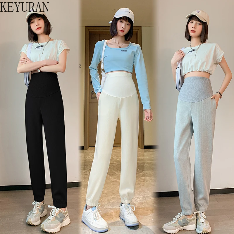 

2022 Spring Autumn Cotton Maternity Pants High Waist Belly Sports Casual Pants Clothes for Pregnant Women Pregnancy Trousers