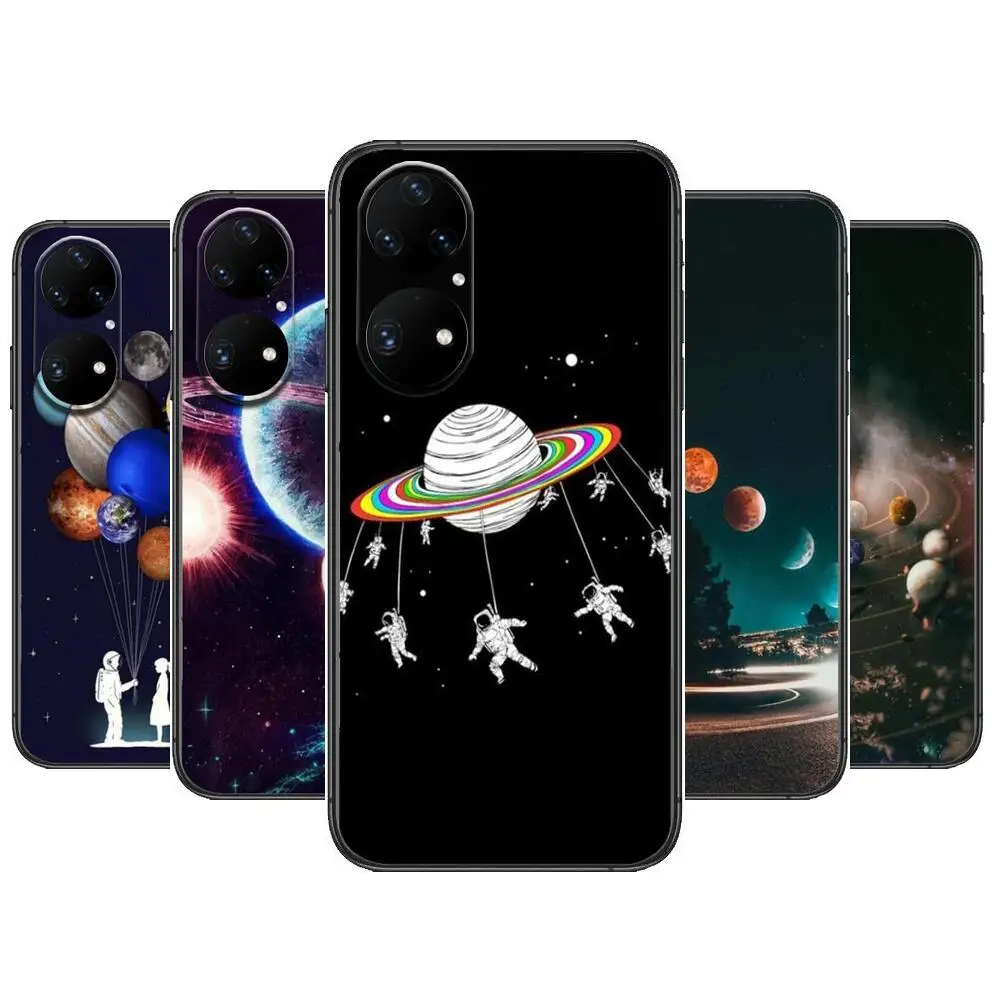 

sky space astronaut Phone Case For Huawei p50 P40 p30 P20 10 9 8 Lite E Pro Plus Black Etui Coque Painting Hoesjes comic fas