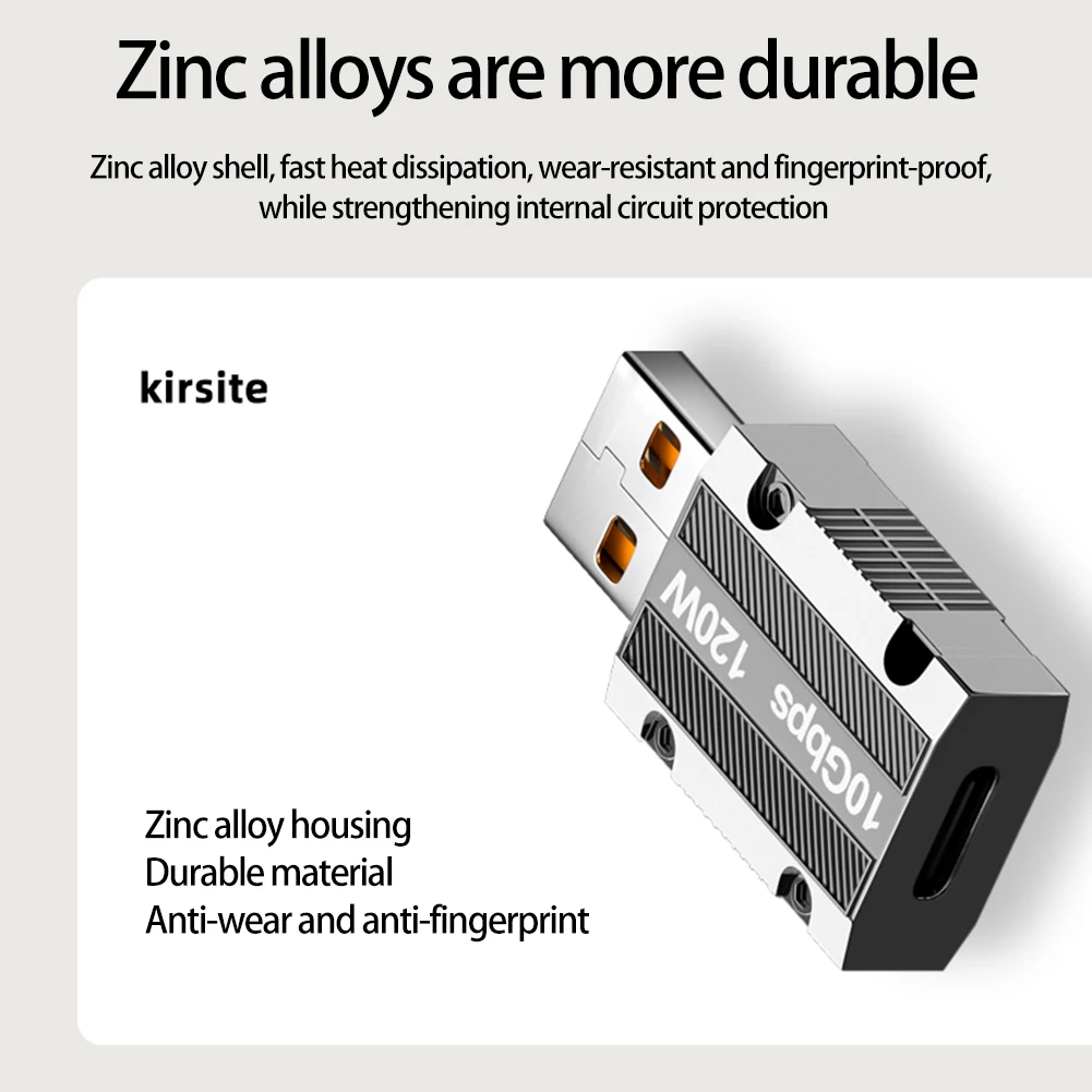 Nku USB 3.0 To Type-C 10Gbps Data Transfer Adapter 120W Charging Converter Zinc Alloy With Keyhole for Tablet Mobile Phone