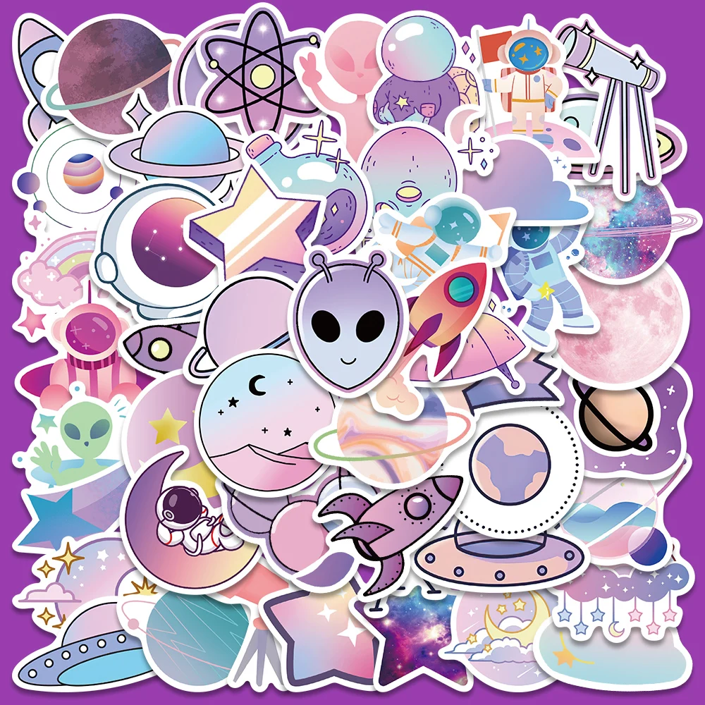 

10/50pcs Cute Cartoon Outer Space Planets Vinyl Stickers Waterproof Graffiti For Luggage Guitar Phone Notebook Laptop Decals