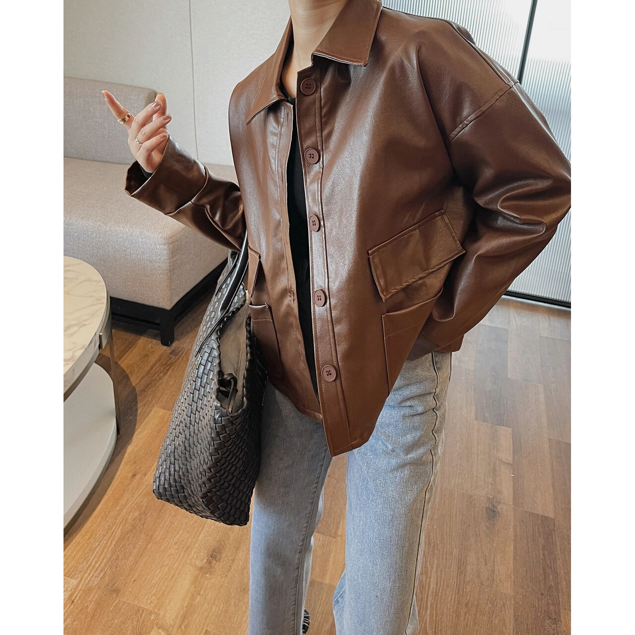 2022 Women Faux Pu Leather Jackets Blazers Trench Coats Y2k Clothes Raincoat Heavy Overcoat Demi-Season Za Oem Stylish Windbreak