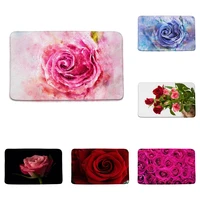 watercolor flower pink rose bath mats spring blooming floral pastoral scenery wedding valentine memory foam bathroom shower rug