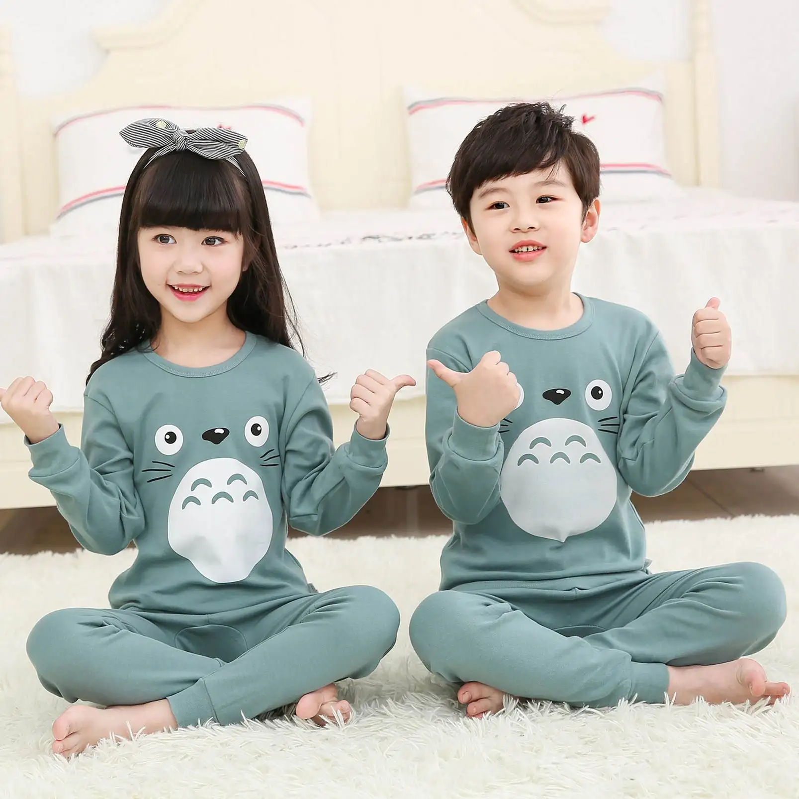 Children Autumn Long Sleeved Pajamas Set Clothing For Boys Girls Cartoon Cotton Tops+Pants 2pcs Pyjamas Kids Underwear Outfits