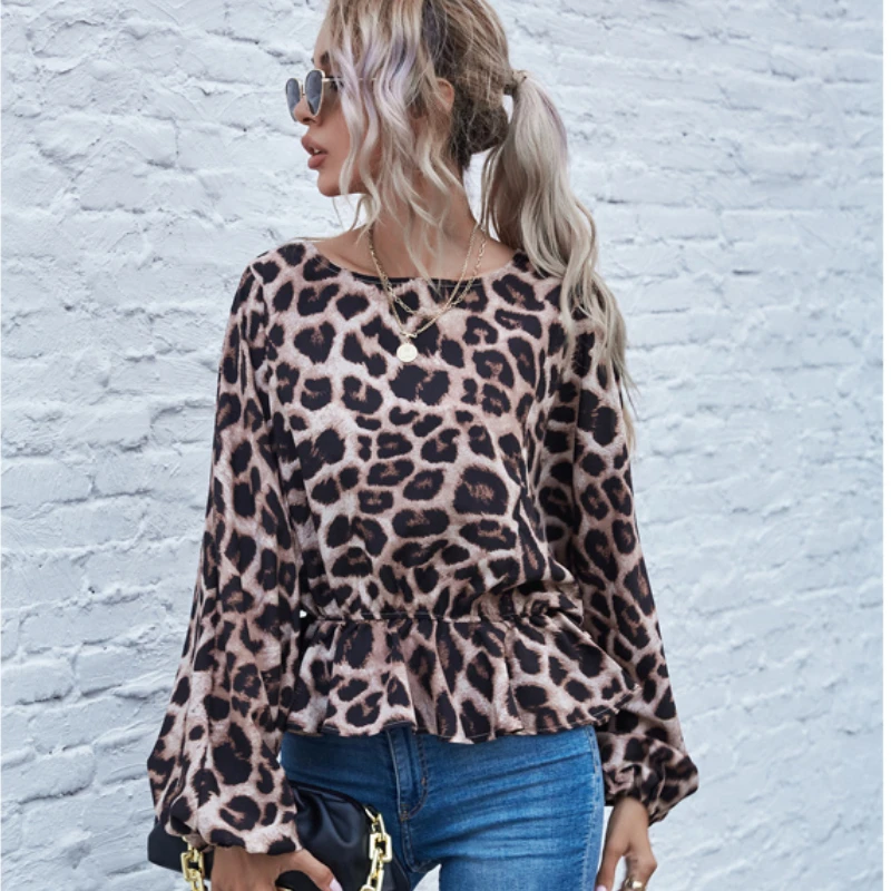 

Women Blouses Leopard Print Shirt Turtleneck Blouse Woman Tops Winter Ladies Long Sleeve Shirt Womens Clothing Female Tops