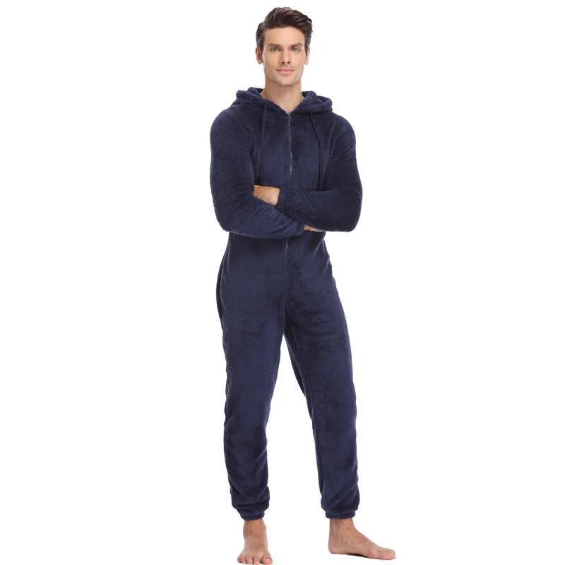

Men Size Pajamas Overall Pajama Adult Sets Winter Warm Hooded Plush Plus Teddy Kigurumi Sleepwear Fleece Pyjamas For Men Suits
