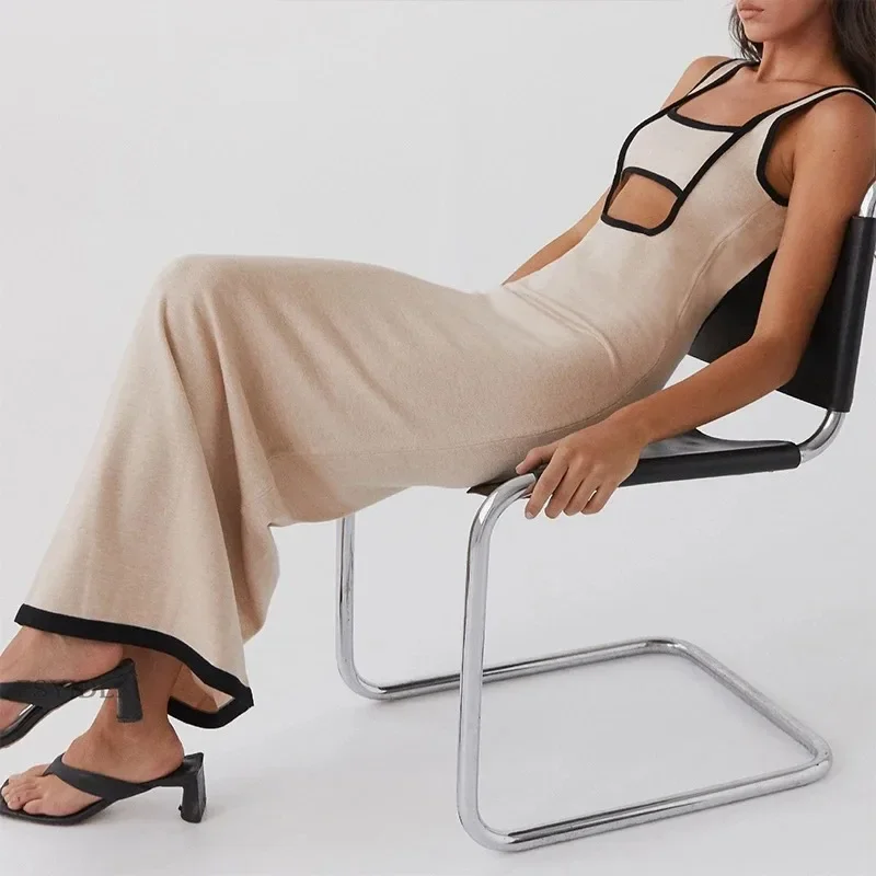 Модное платье на бретельках для женщин трикотажный топ без рукавов с открытой