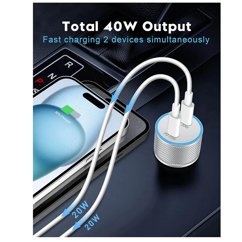 Автомобильное зарядное устройство 2 шт./упаковка 40 Вт два порта USB C