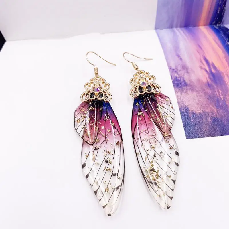 

Korean Temperament Long Butterfly Wings Bride Earrings Female Personality Fashion Animal Earrings Simulation Cicada Wings Earrin