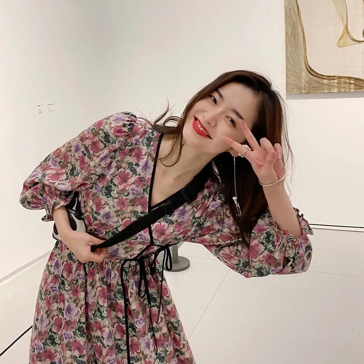 

Korean Style Dresses High Spring Flower Fashion Vintage Retro Clothing Casual Dresse Dress Unif Print Lantern Sleeve Maxi Dress