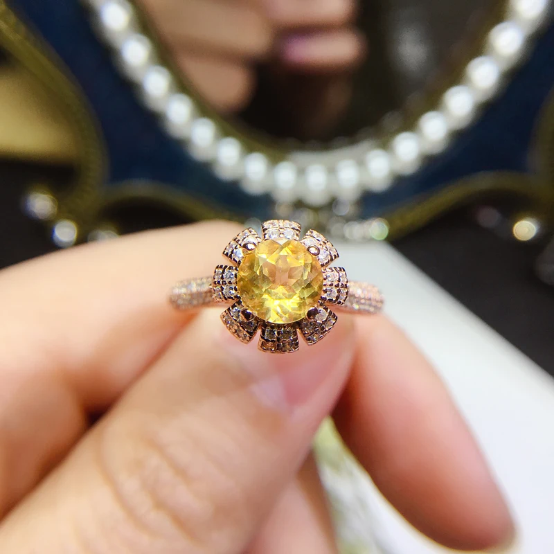 Роскошное 925 бриллиантовое кольцо 8 мм 2ct VVS класс натурального цитрина для