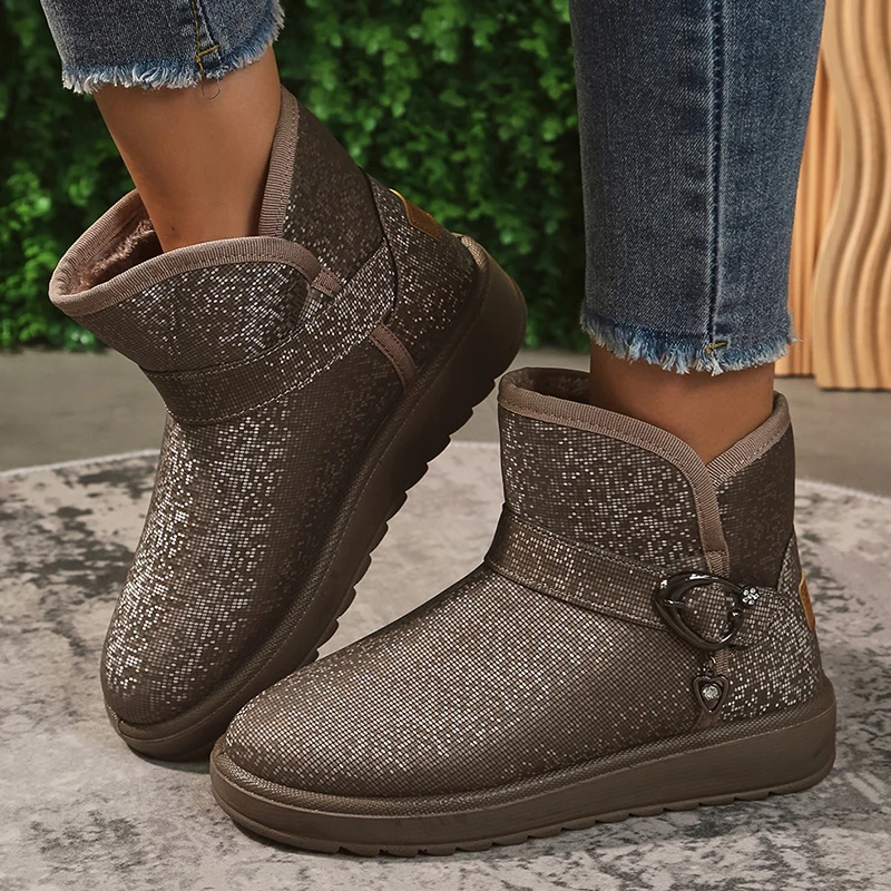 

Rimocy Shiny Sequins Waterproof Winter Boots Women Warm Plush Buckle Snow Boots Woman 2023 Anti-Slip Cotton Padded Shoes Size 43