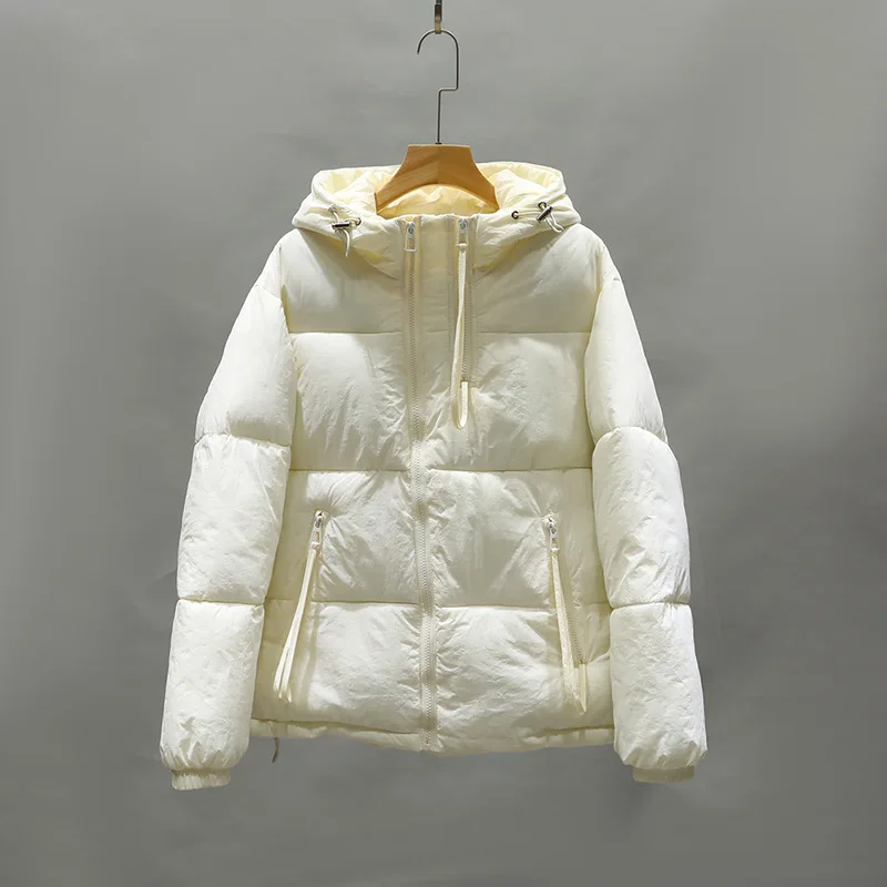 

Cotton Clothing Women's Autumn and Winter Short Thickened Loose Hooded Zipper White Bread Jacket